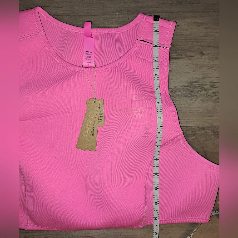 💕NWT SKIMS Sporty Scuba Swim Top + Hipster bottoms Swimsuit Set Taffy Pink 2X